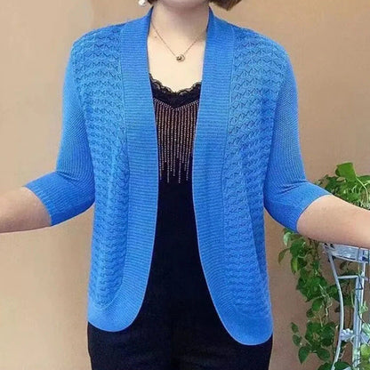 Women's cardigan with 3/4 sleeves and textured pattern NOVAE