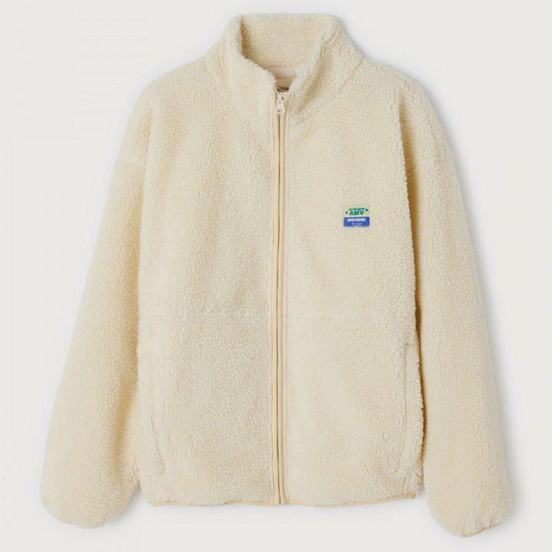 Women's plush jacket with high collar and side pockets NOVAE