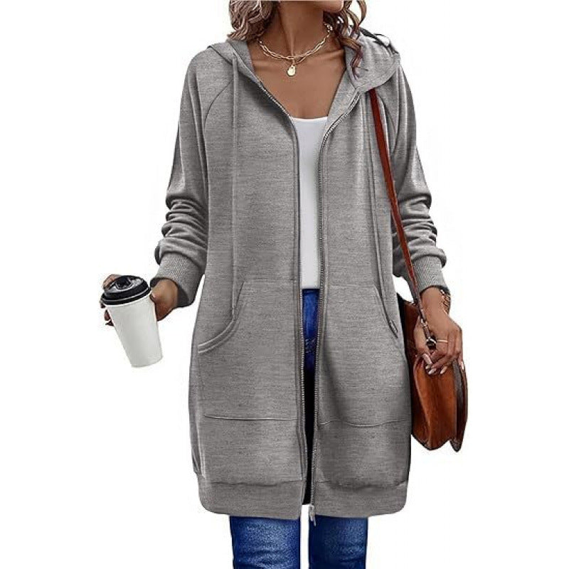 Women's fashionable hooded jacket with side pockets and zipper NOVAE