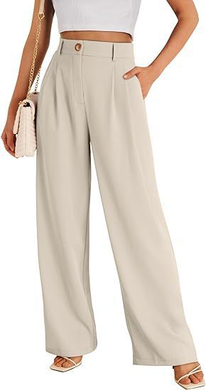 Women's wide-leg high-waisted trousers with side pockets NOVAE