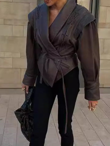 Women's fashionable wrap blazer with structured sleeves NOVAE