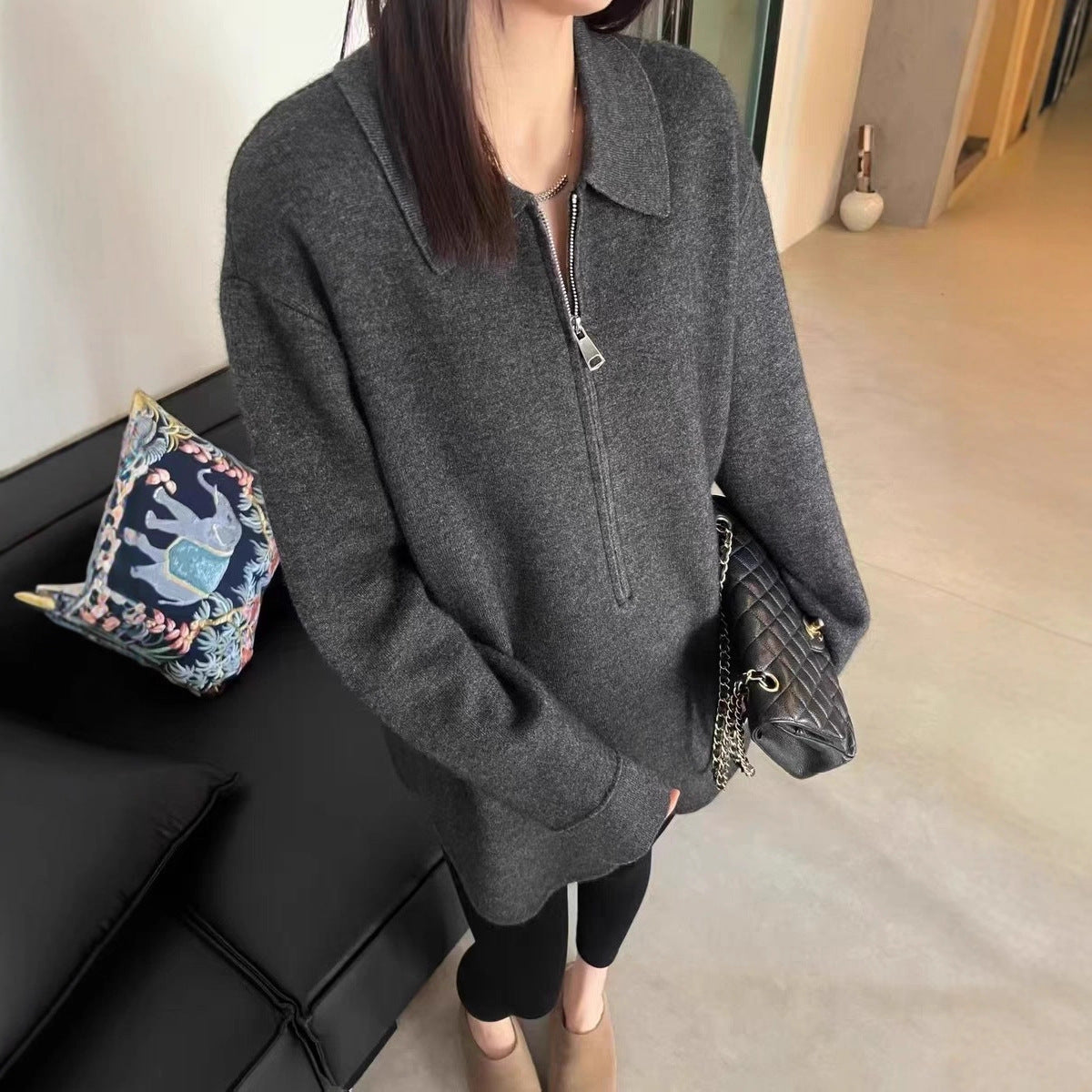 Women's Fashionable Pullover with Zipper and Collar NOVAE