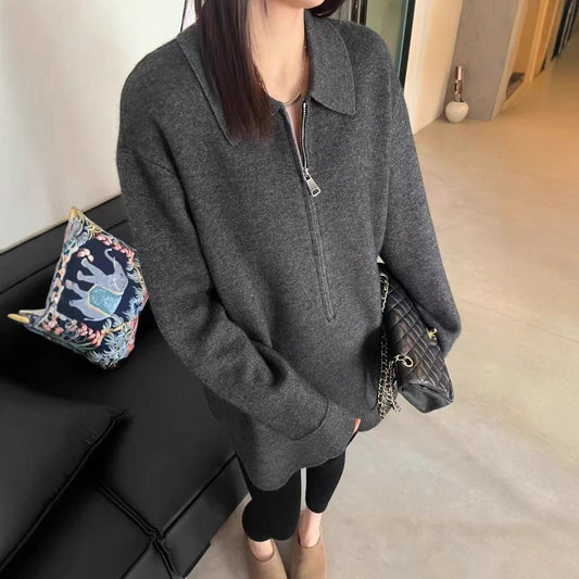 Women's Fashionable Pullover with Zipper and Collar NOVAE