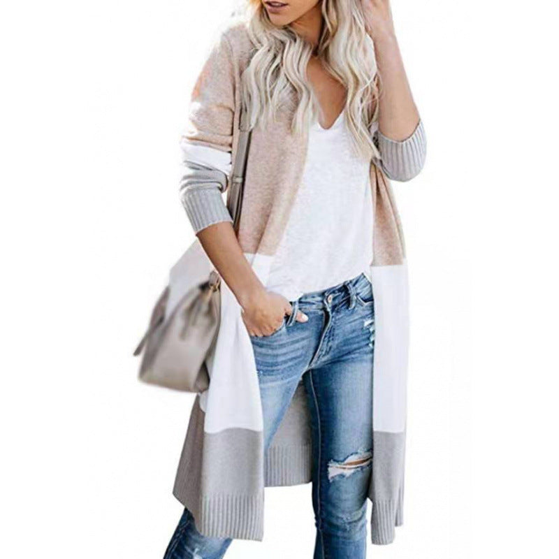 Women's casual knit cardigan with modern color block details and long sleeves NOVAE