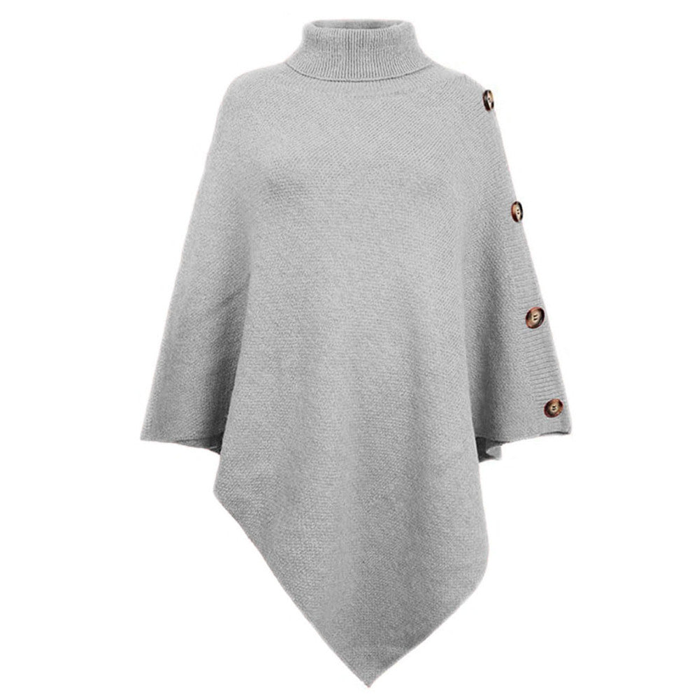 Women's elegant poncho with stand-up collar and decorative buttons NOVAE