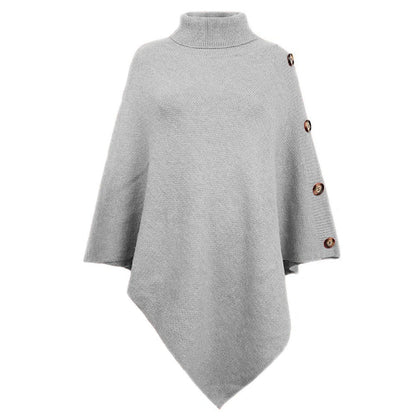 Women's elegant poncho with stand-up collar and decorative buttons NOVAE