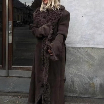Women's Long Teddy Coat with Luxurious Fur Trim NOVAE