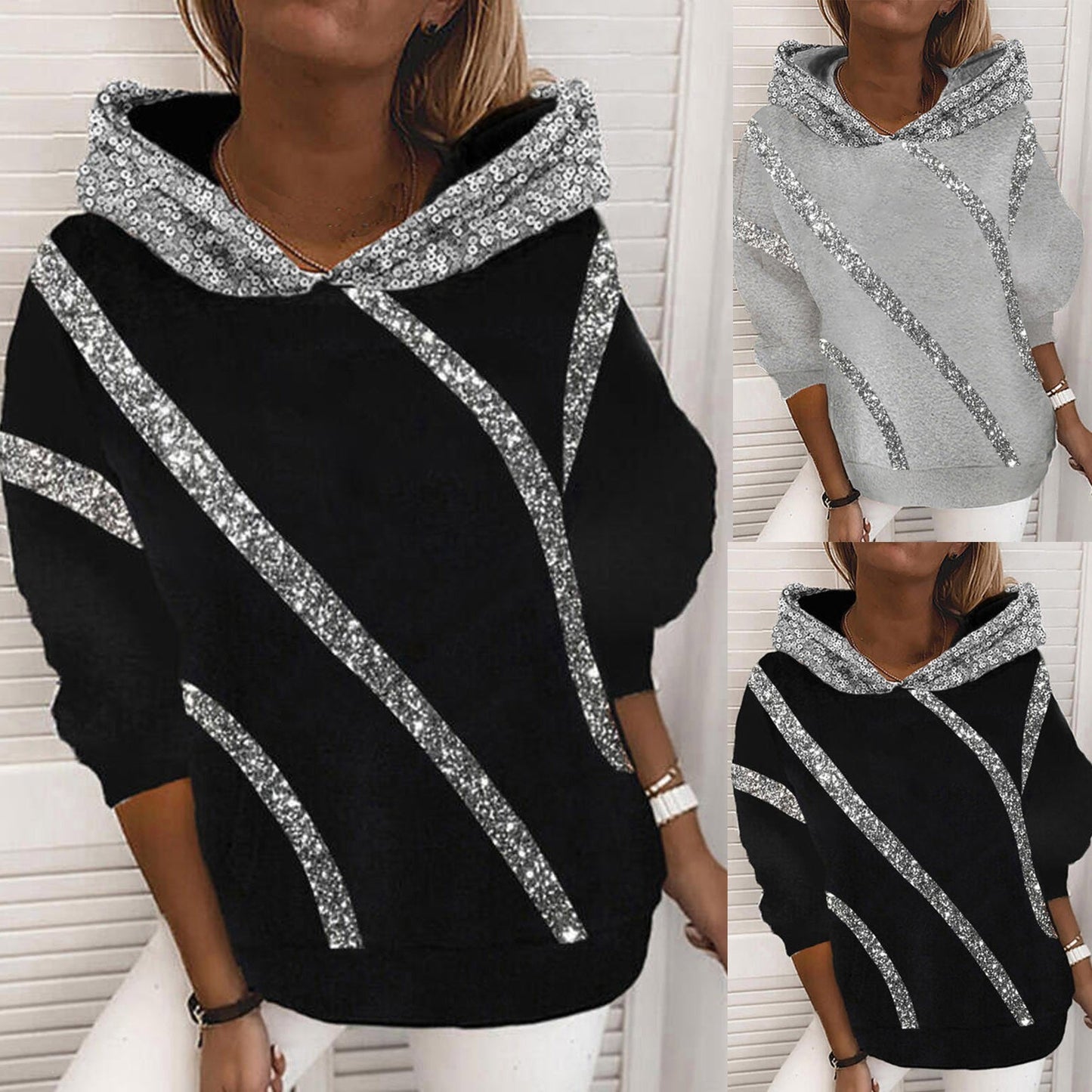 Women's glittery hoodie with a casual cut and comfortable fit NOVAE