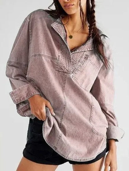 Women's denim shirt with detailed quilting and a relaxed fit NOVAE