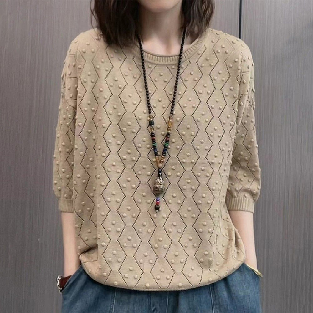 Women's fine knit sweater with decorative textured design and casual cut NOVAE