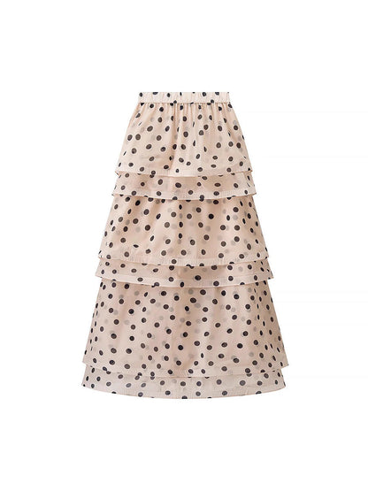 Women's maxi skirt with voluminous ruffles and polka dots NOVAE