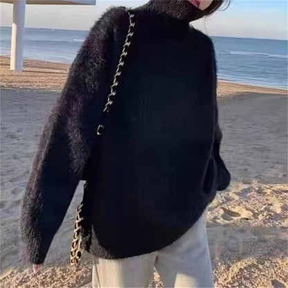 Women's Fluffy Loose Fit High Collar Sweater NOVAE