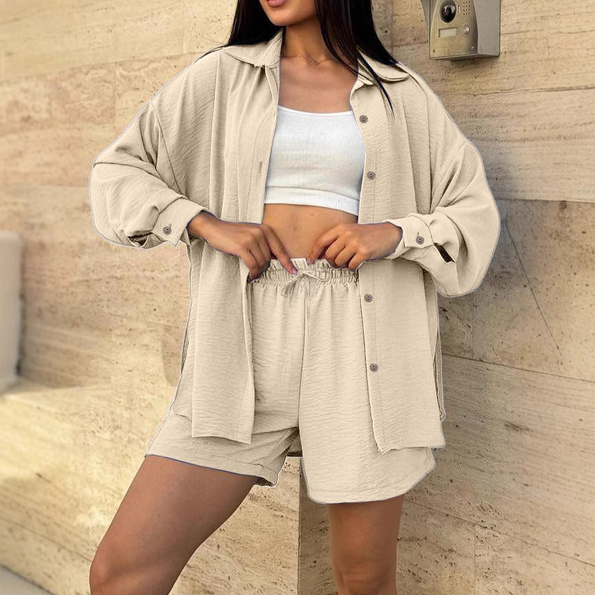 Women's casual overshirt set with elasticated waistband and wide-cut shorts NOVAE