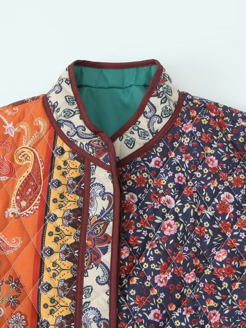 Women's quilted patchwork jacket with floral design and practical pockets NOVAE