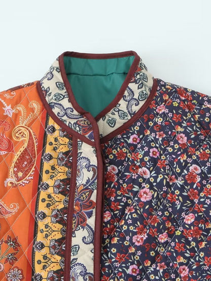 Women's quilted patchwork jacket with floral design and practical pockets NOVAE