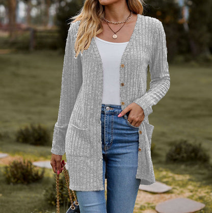 Women's cardigan with long sleeves and practical pockets NOVAE