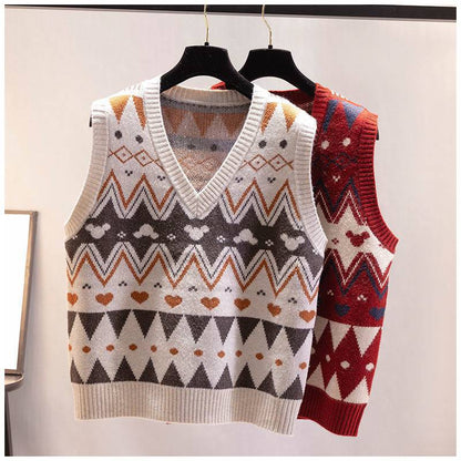 Women's knitted vest with V-neck and geometric pattern NOVAE