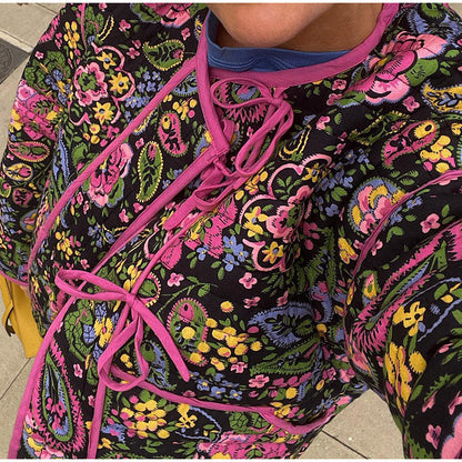 Women's fashionable quilted jacket with floral pattern and practical pockets NOVAE