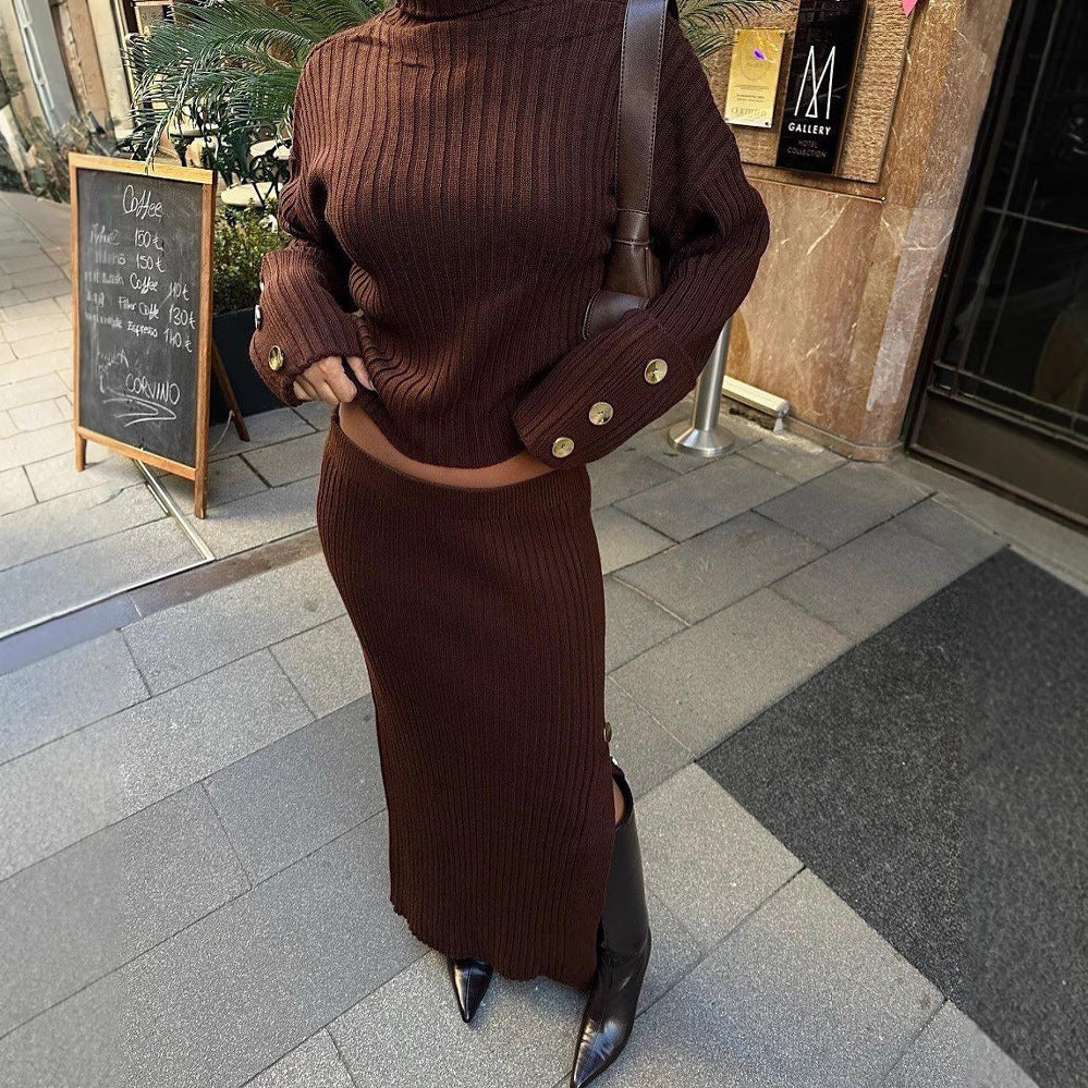 Women's knitted pleated skirt and sweater set NOVAE