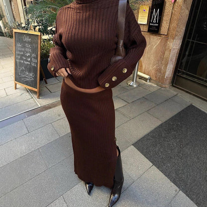 Women's knitted pleated skirt and sweater set NOVAE