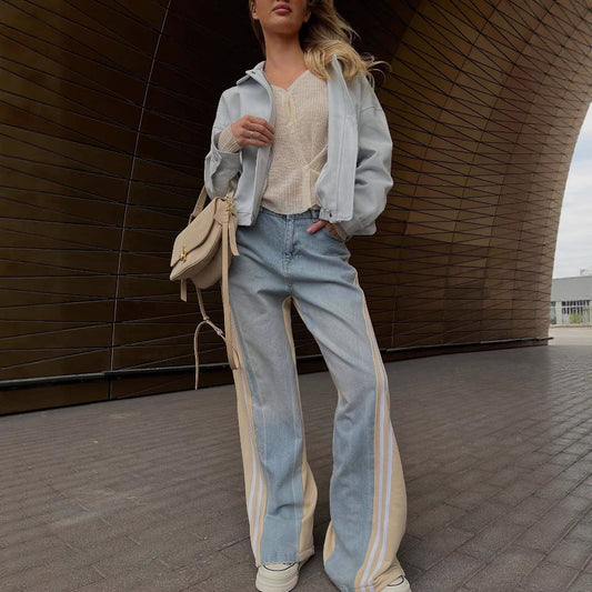 Women's casual high-waisted trousers with striped design NOVAE