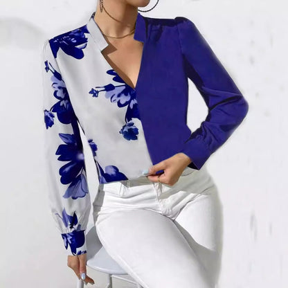 Women's blouse with unique floral pattern and elegant V-neck NOVAE