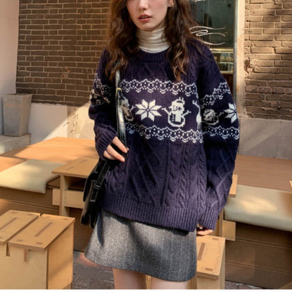 Women's Christmas sweater with festive cable knit pattern and snowman motif NOVAE