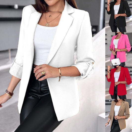 Women's fashionable blazer with rolled-up sleeves and practical pockets NOVAE