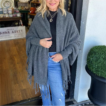 Women's versatile poncho with fringe NOVAE