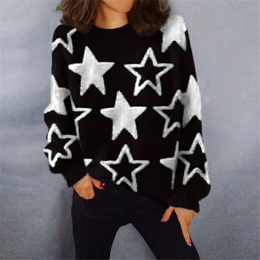 Women's Comfortable Knit Sweater with Starry Pattern and Casual Cut NOVAE