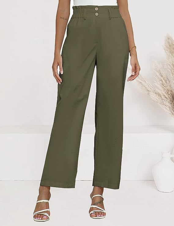 Women's wide-leg palazzo trousers with elasticated waistband and practical button details NOVAE