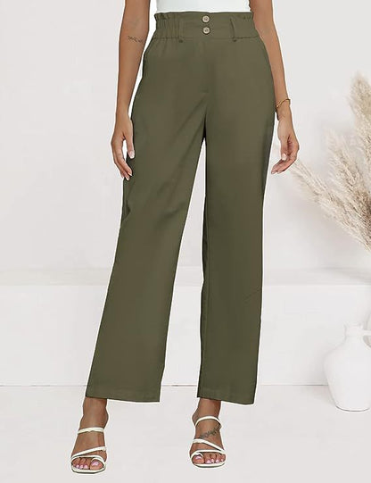 Women's wide-leg palazzo trousers with elasticated waistband and practical button details NOVAE