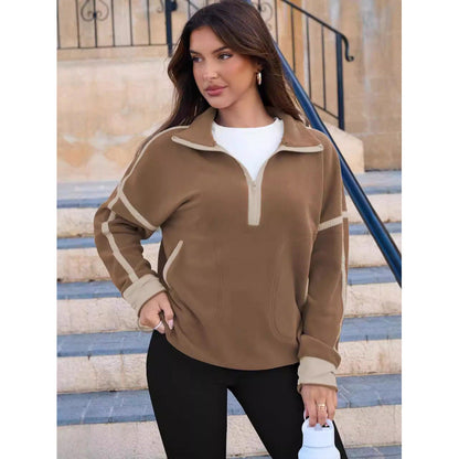 Women's fleece pullover with half zipper and contrasting sleeves NOVAE