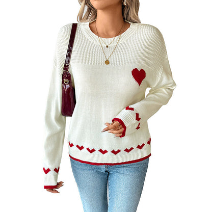 Women's knitted sweater with heart motif and textured surface NOVAE