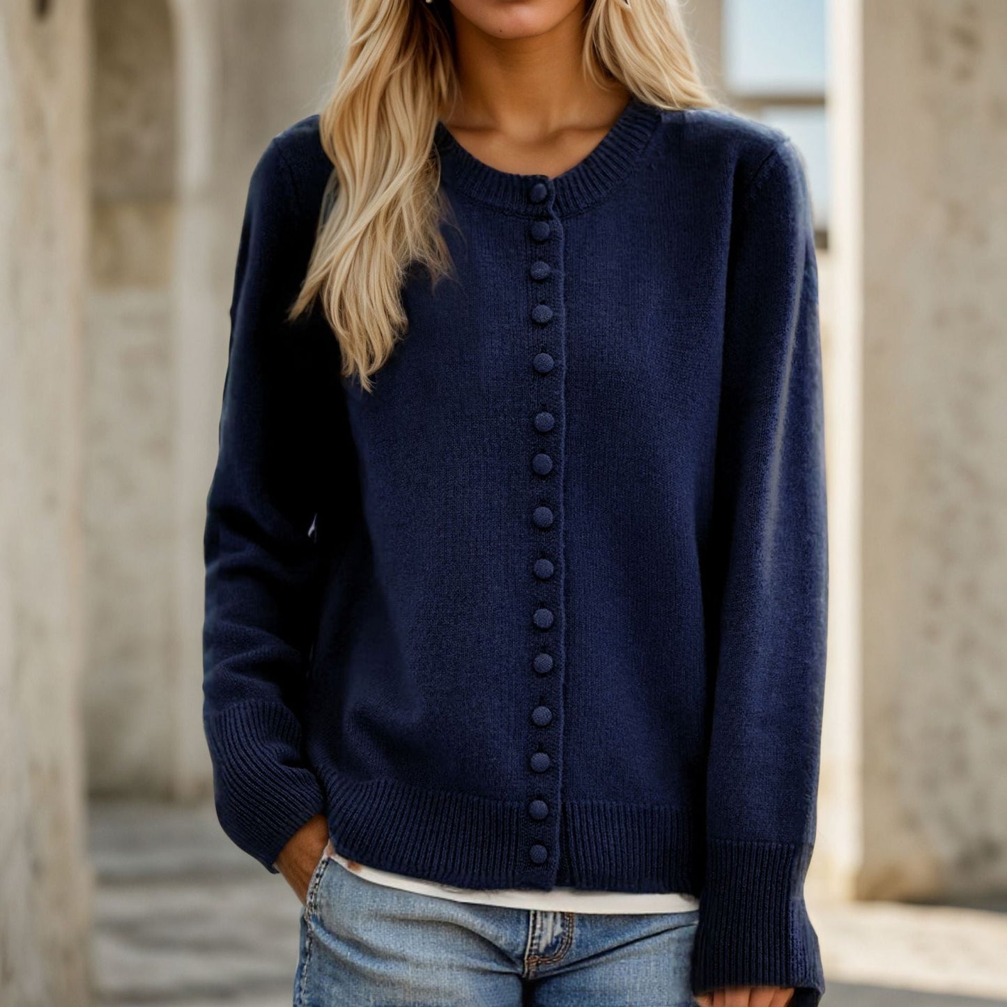 Women's fine knit cardigan with button details and lightweight material NOVAE