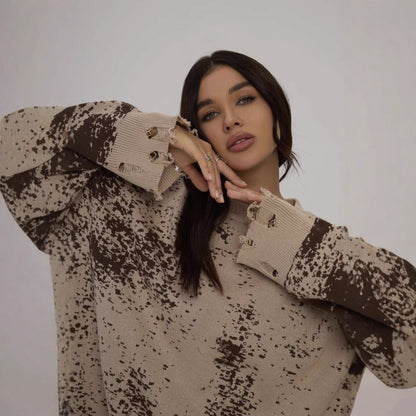 Women's casual knit sweater with fashionable ripped details NOVAE