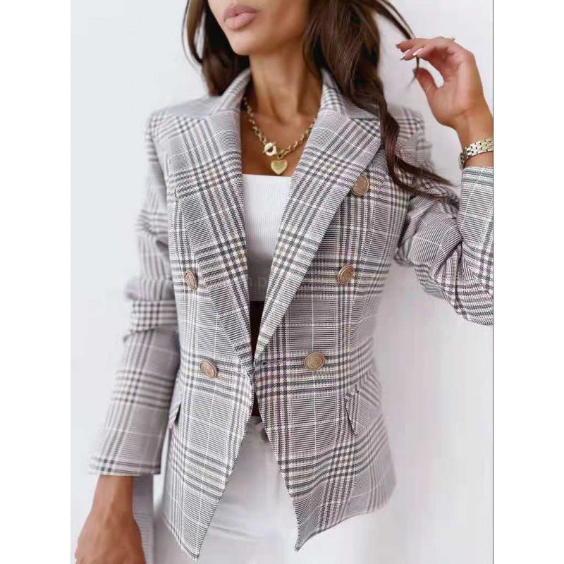 Women's checked blazer jacket in a modern cut with double-breasted buttons NOVAE