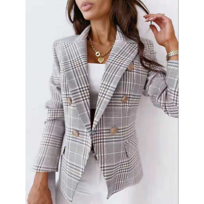 Women's checked blazer jacket in a modern cut with double-breasted buttons NOVAE