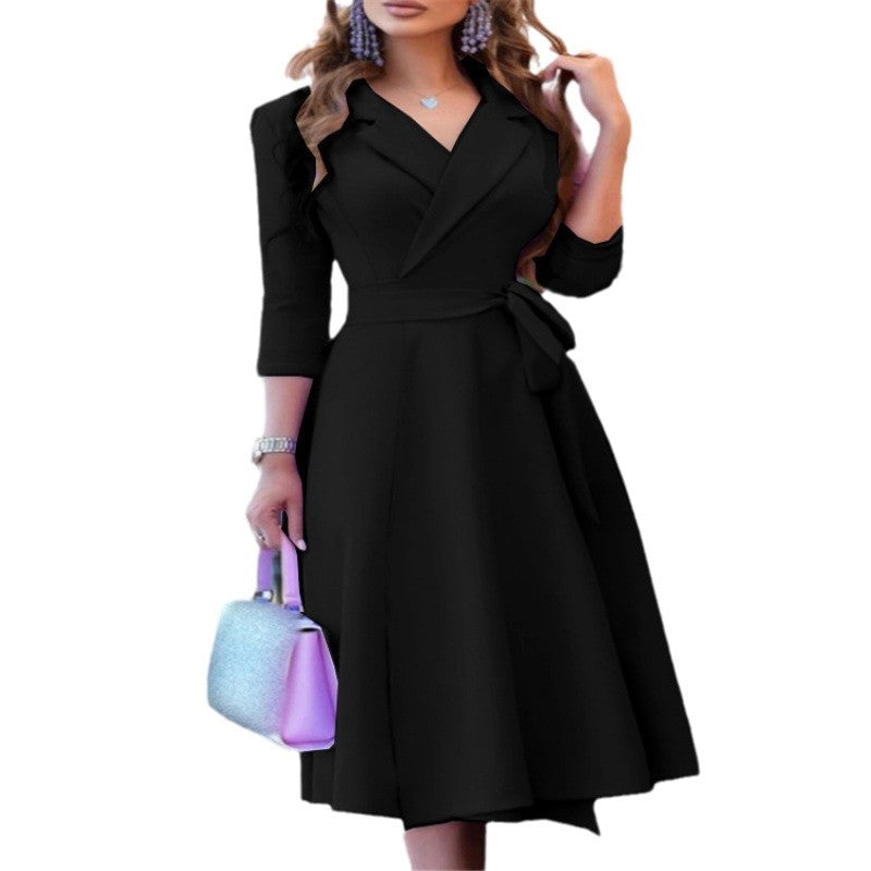 Women's wrap dress with floral design and elegant collar NOVAE