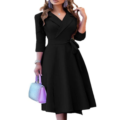 Women's wrap dress with floral design and elegant collar NOVAE