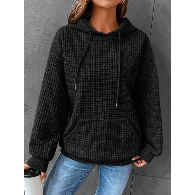 Women's waffle-textured hoodie with a comfortable fit and practical pocket NOVAE