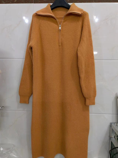 Women's knit dress with high collar and zipper NOVAE