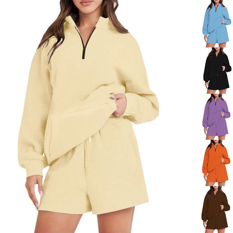 Women's Casual Sweatshirt Set with High Collar and Short Shorts NOVAE