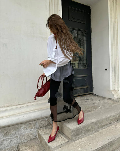 Women's transparent skirt with delicate floral details and elegant cut NOVAE