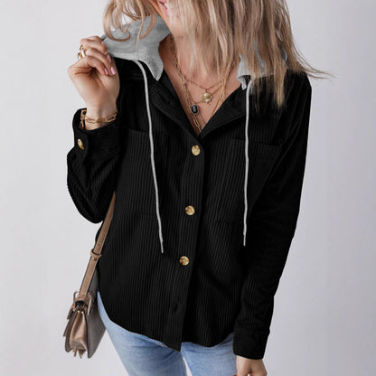 Women's Casual Long Jacket with Hood and Button Details NOVAE