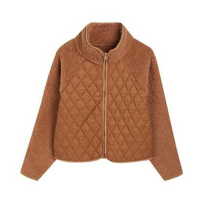 Women's Cozy Quilted Jacket with Soft Collar and Contrasting Sleeves NOVAE