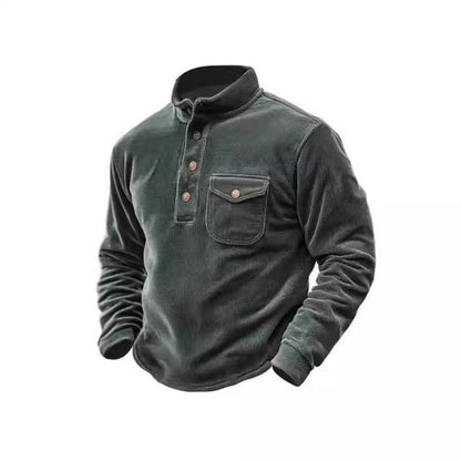 Men's fleece shirt with button placket and chest pocket NOVAE