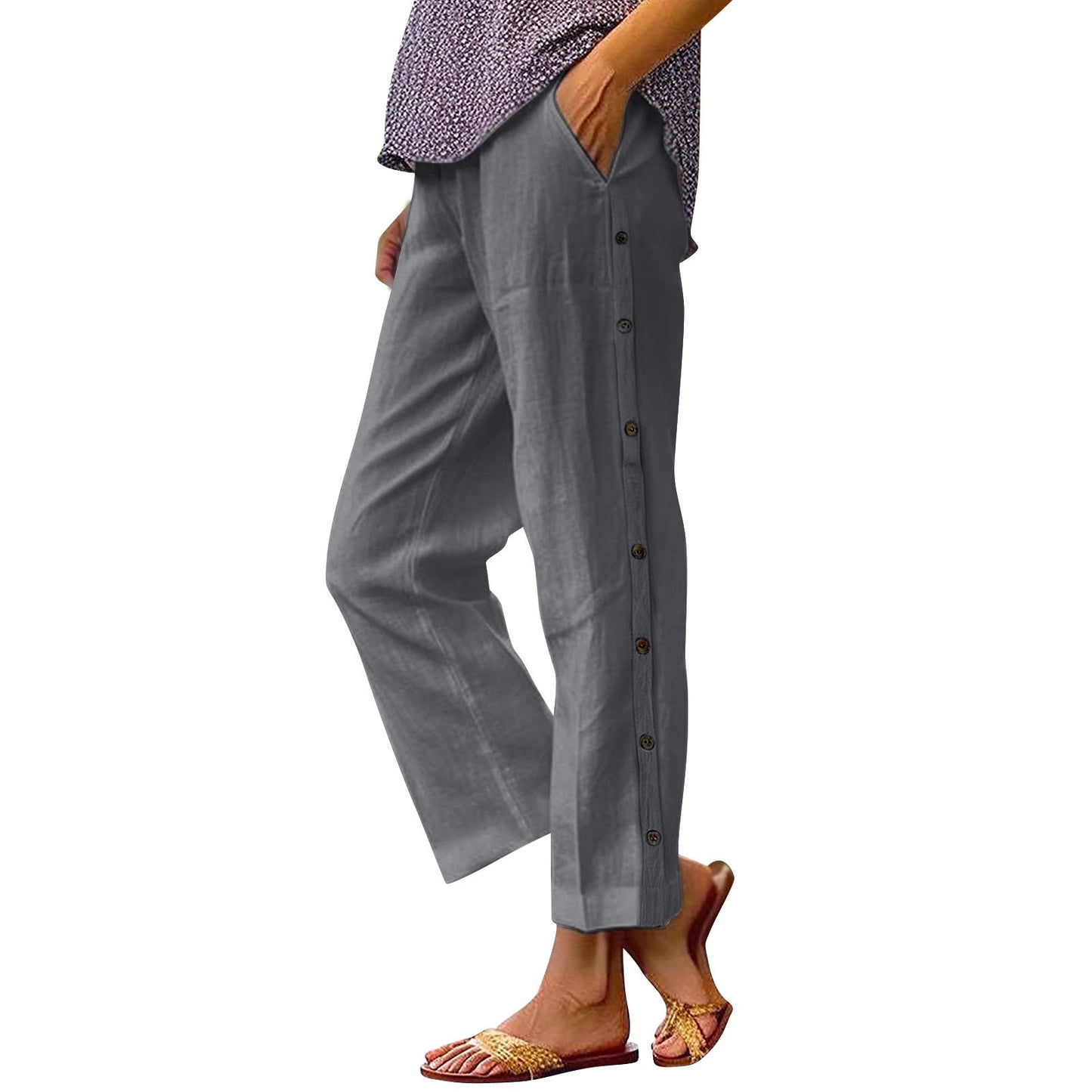 Women's lightweight and airy summer trousers with side buttons NOVAE