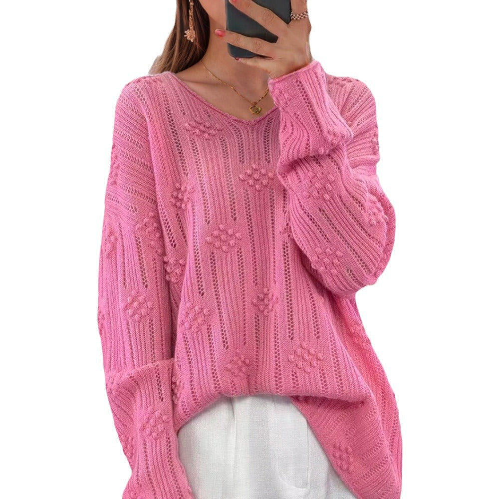 Women's knitted sweater with detailed pattern and V-neck NOVAE