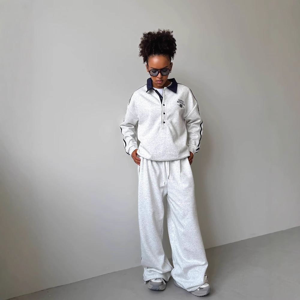 Women's sporty leisure suit with fashionable collar and wide legs NOVAE